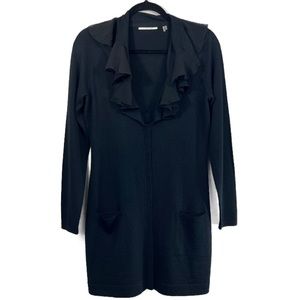 TAHARI Black Wool Mix Chiffon Collar Trim Cardigan Size Small